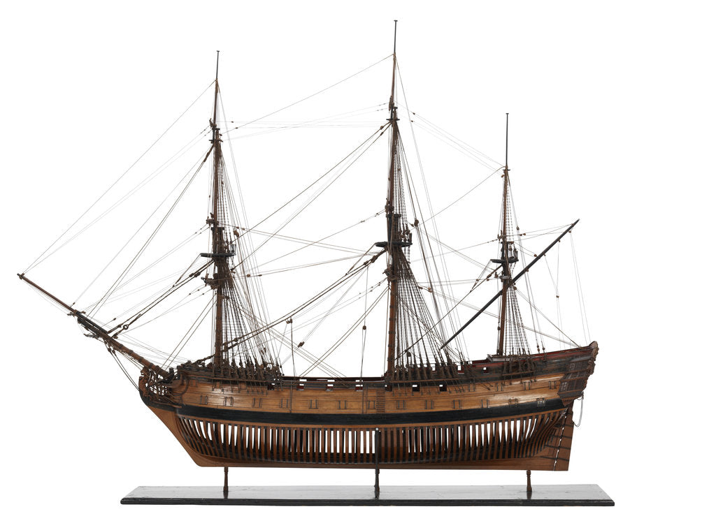 Detail of A contemporary full hull model of a 64-gun two-decker ship of the line (circa 1775) by unknown