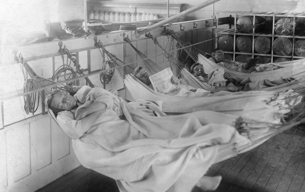 Detail of Photographic print of the crew of 'Vivid' (1891) in hammocks by unknown