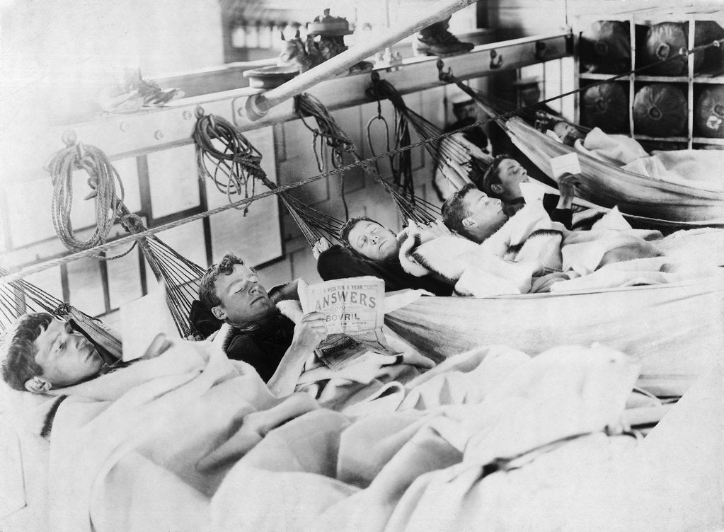Detail of Photographic print of the crew of 'Vivid' (1891) in hammocks by unknown