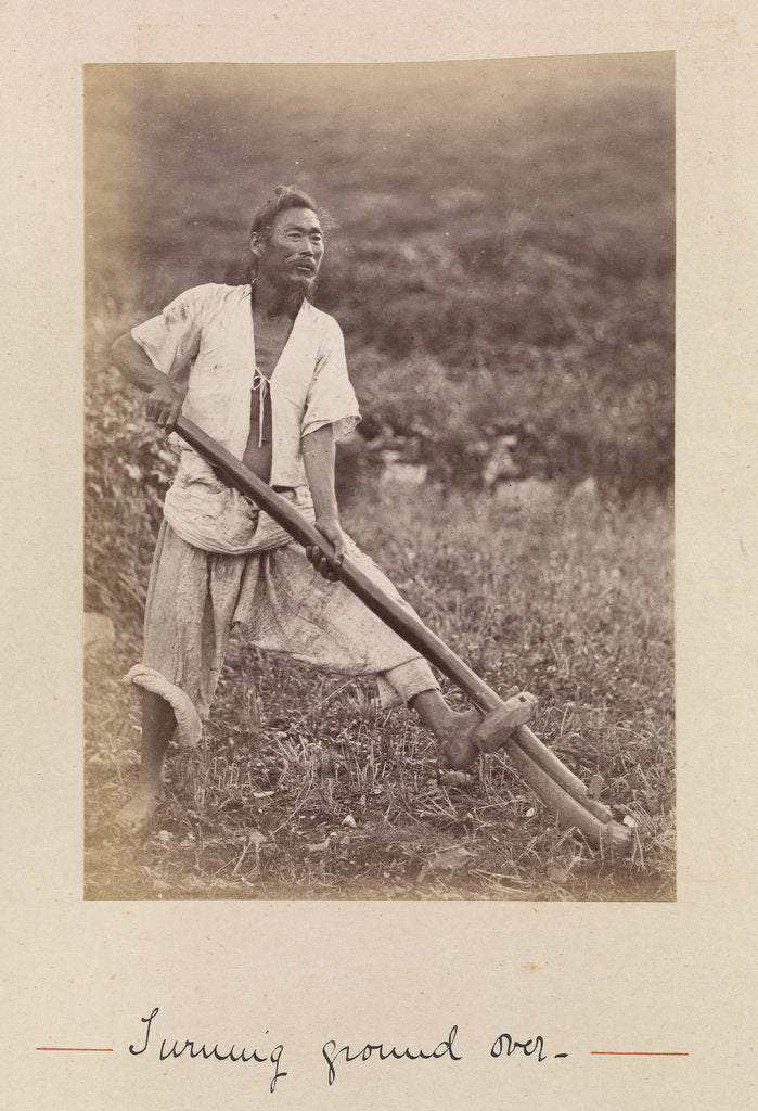 Detail of 'Turning the ground over' A man with a foot plough by Sir Richard Vesey Hamilton