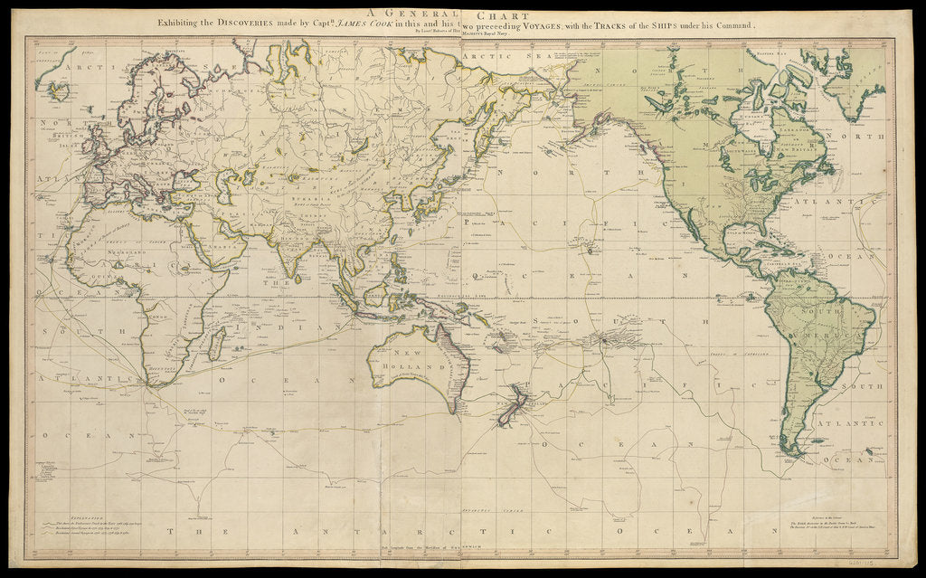 Detail of A general chart exhibiting the discoveries made by Captain James Cook in this and his two preceding voyages with the tracks of the ships under his command. By Lieut Henry Roberts of His Majesty's Royal Navy by Lieutenant Henry Roberts