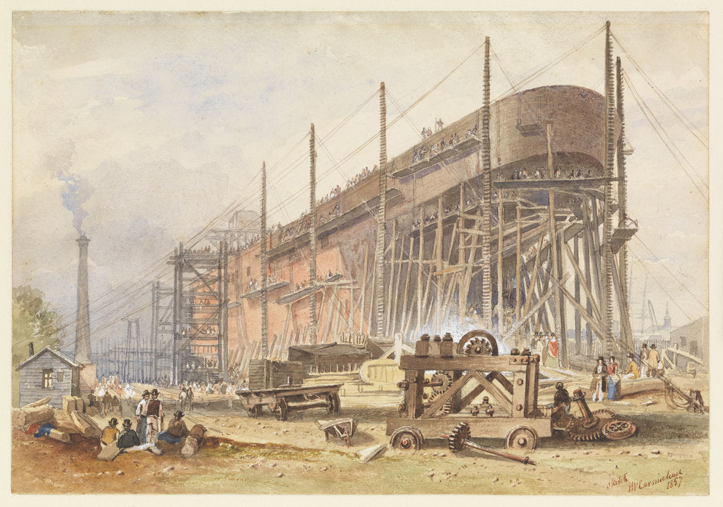 Detail of The building of SS 'Great Eastern' by John Wilson Carmichael