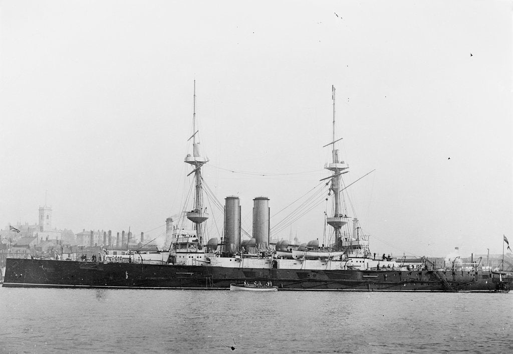 Detail of A port broadside view of HMS Ocean in 1900, Richard Perkins collection by Perkins
