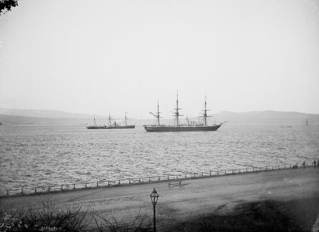 Detail of Armoured broadside ship HMS 'Warrior' (1860), distant by unknown