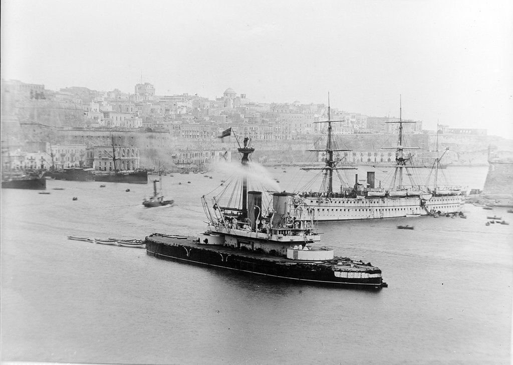 Detail of A starboard bow view of 'Dreadnought' (1875) by unknown