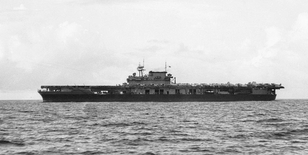 Detail of 'Yorktown' (US, 1936) Aircraft carrier, under way, probably off Bermuda by unknown