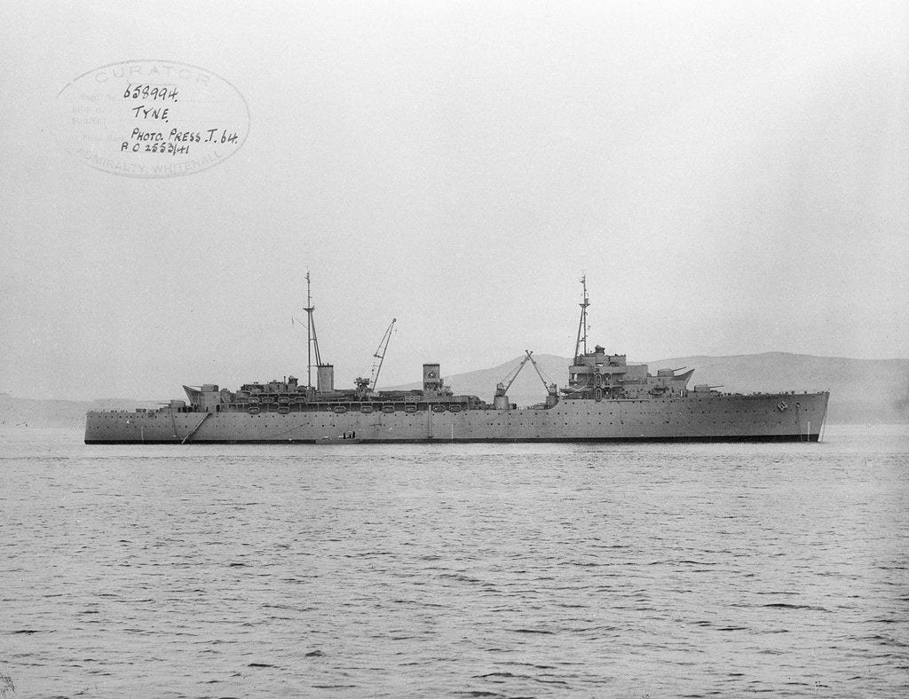 Detail of Destroyer depot ship, HMS 'Tyne' (1940) at anchor at Tail of the Bank off Greenock by Anonymous