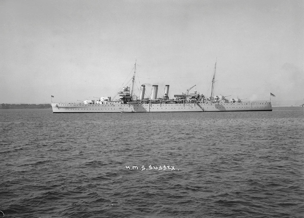 Detail of Heavy cruiser HMS 'Sussex' (1928) at anchor by unknown