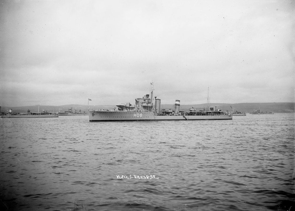 Detail of 'Eclipse' (Br, 1934), at anchor in Weymouth Bay with awning rigged aft by unknown