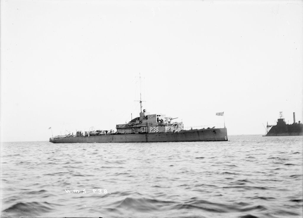 Detail of Photograph of patrol boat 'P38' (1917) at anchor at Portland 1920-1924 by unknown