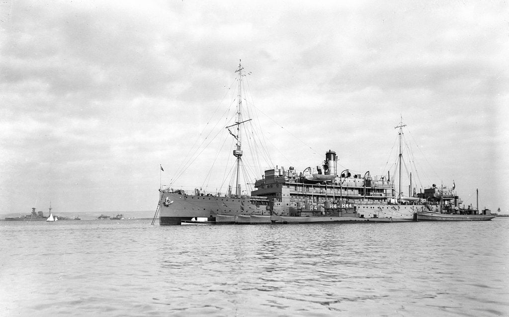 Detail of HMS 'Titania' (1915) submarine depot ship, moored at Portland by unknown