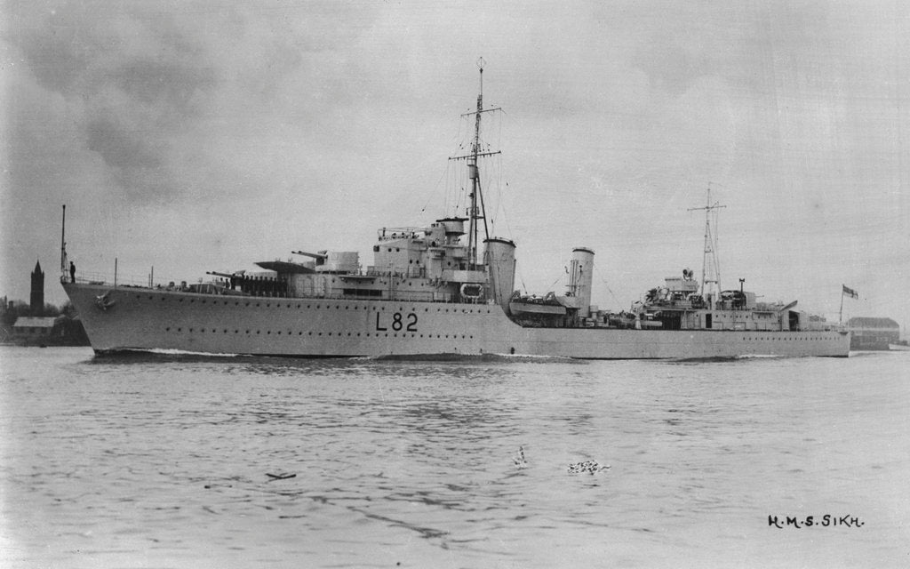 Detail of HMS 'Sikh' (1937) under way in Portsmouth Harbour by unknown