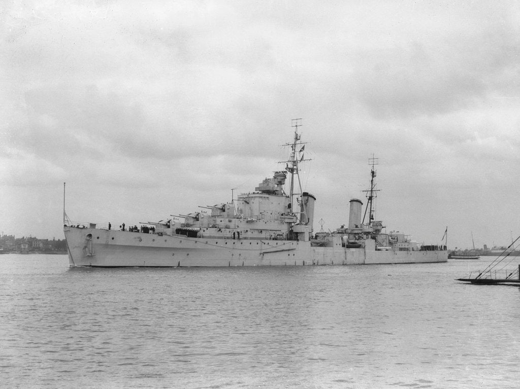 Detail of HMS 'Sirius' light cruiser (1940) under way in Portsmouth Harbour by unknown
