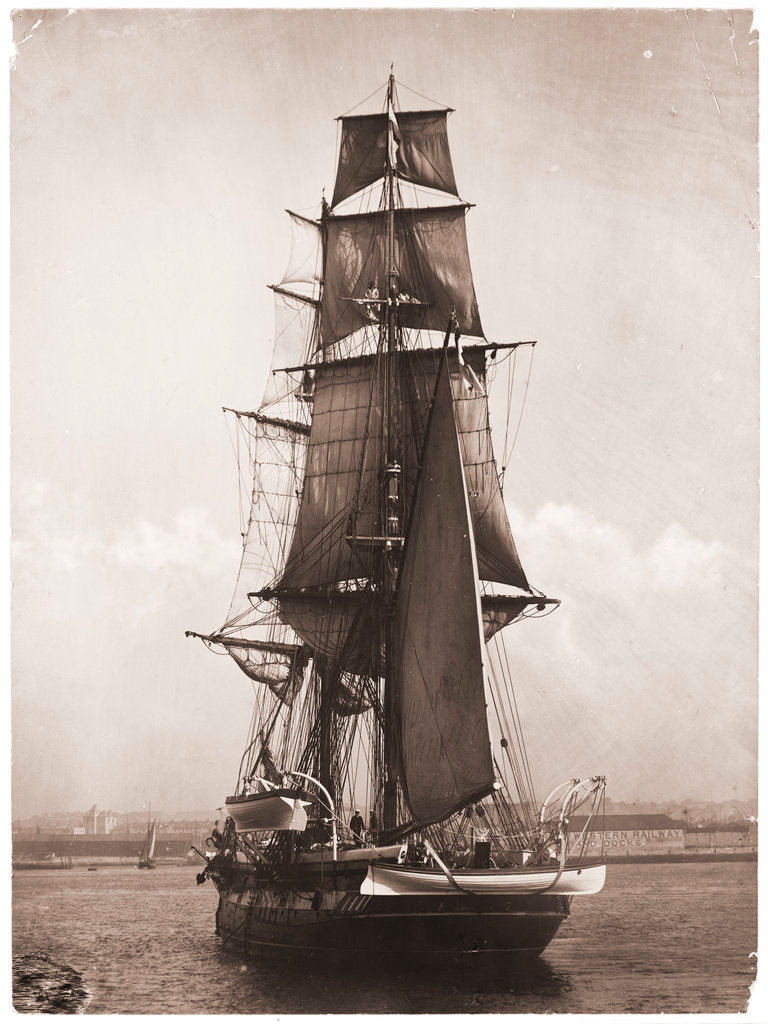 Detail of A port view of 'Nautilus' bearing up to her anchorage in Plymouth Sound 1895-1905 by unknown