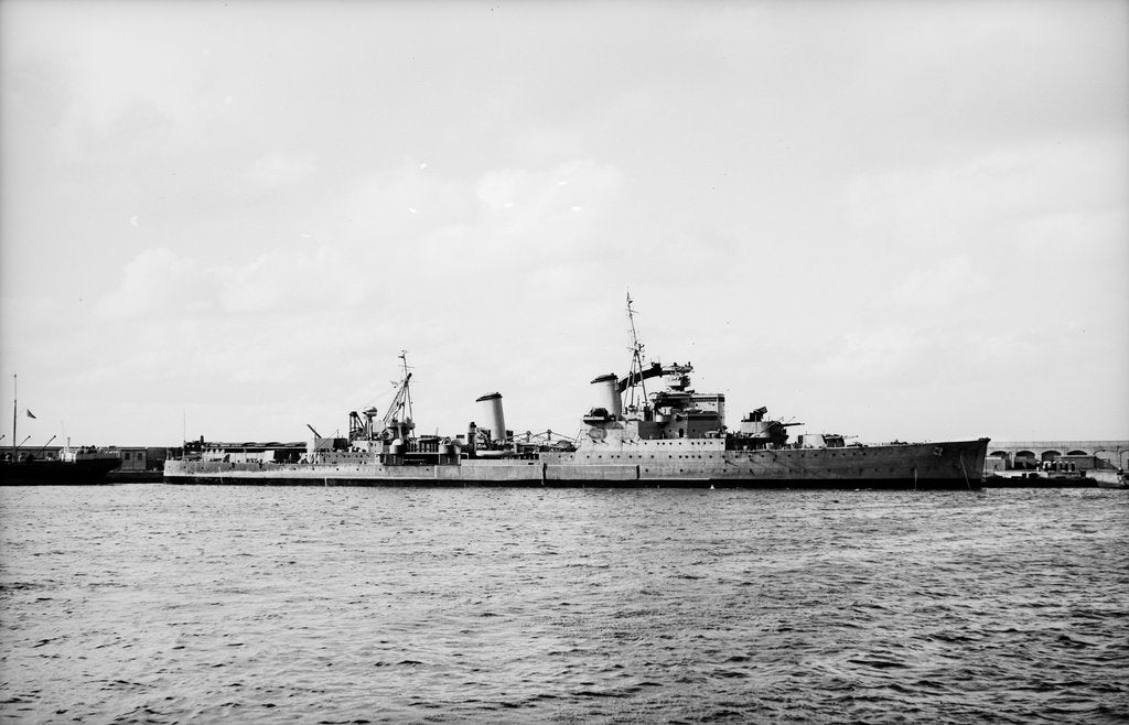 Detail of HMS 'Birmingham' (1936) on 19th July 1941 berthed alongside at Simonstown by unknown