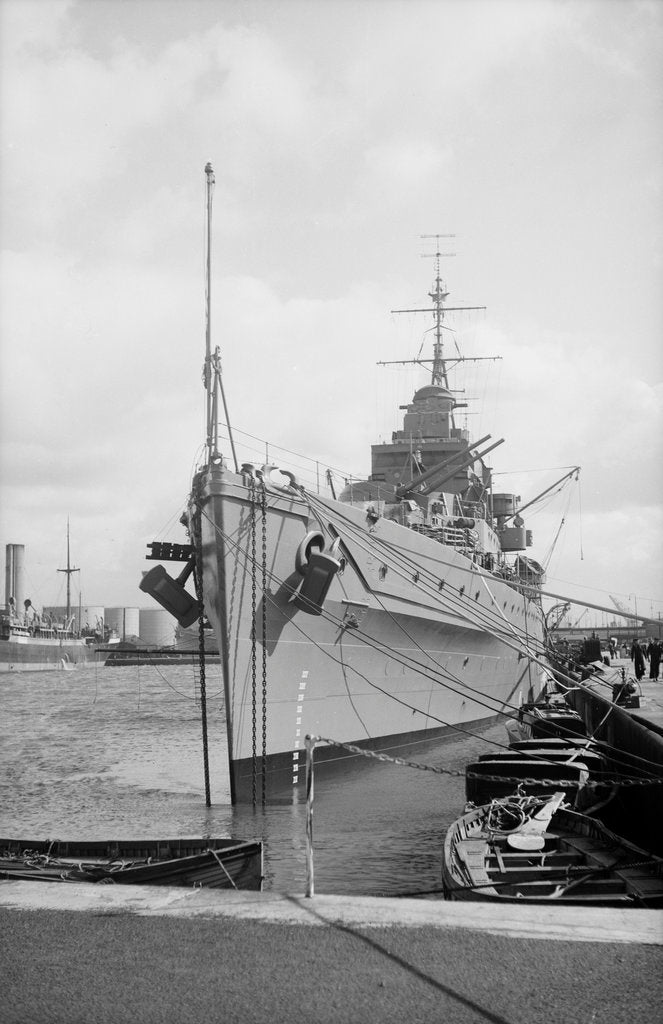 Detail of Light cruiser HMS 'Dido' (1939) alongside in Bidston Dock, Birkenhead by unknown