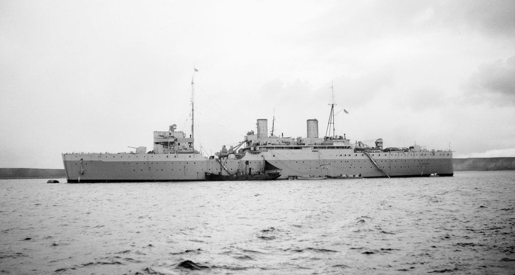 Detail of Submarine depot ship HMS 'Maidstone' (1937), at moorings off Lyness, Scapa Flow by unknown