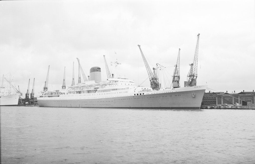 Detail of A starboard near beam from just forward of broadside view of 'Pendennis Castle' (1958), at quayside, Southampton by unknown