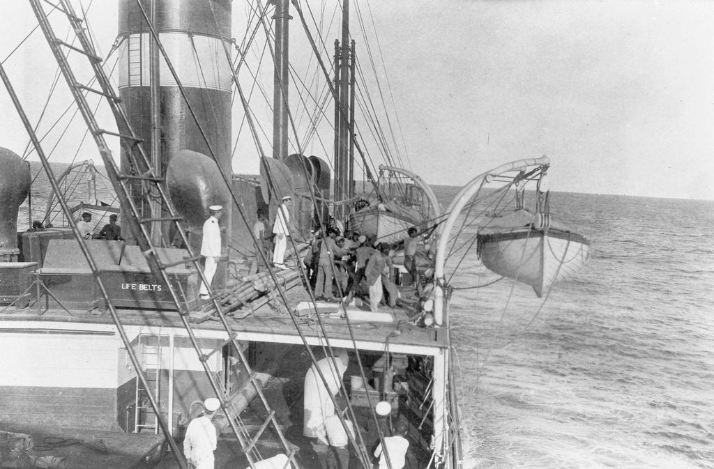 Detail of Deck and lifeboat view aboard cargo liner 'Craftsman' (Br, 1897), Charente S S Co Ltd by unknown