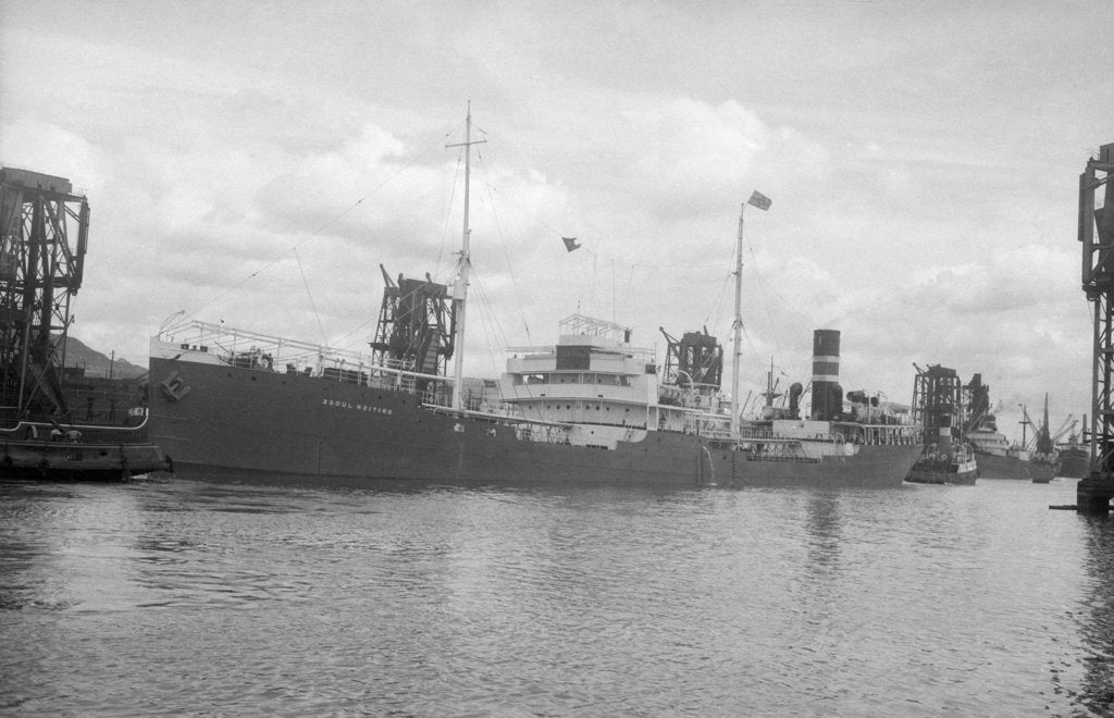 Detail of Tanker 'British Judge' (Br, 1921) British Tanker Co Ltd, under tow in Kings Dock, Swansea by unknown