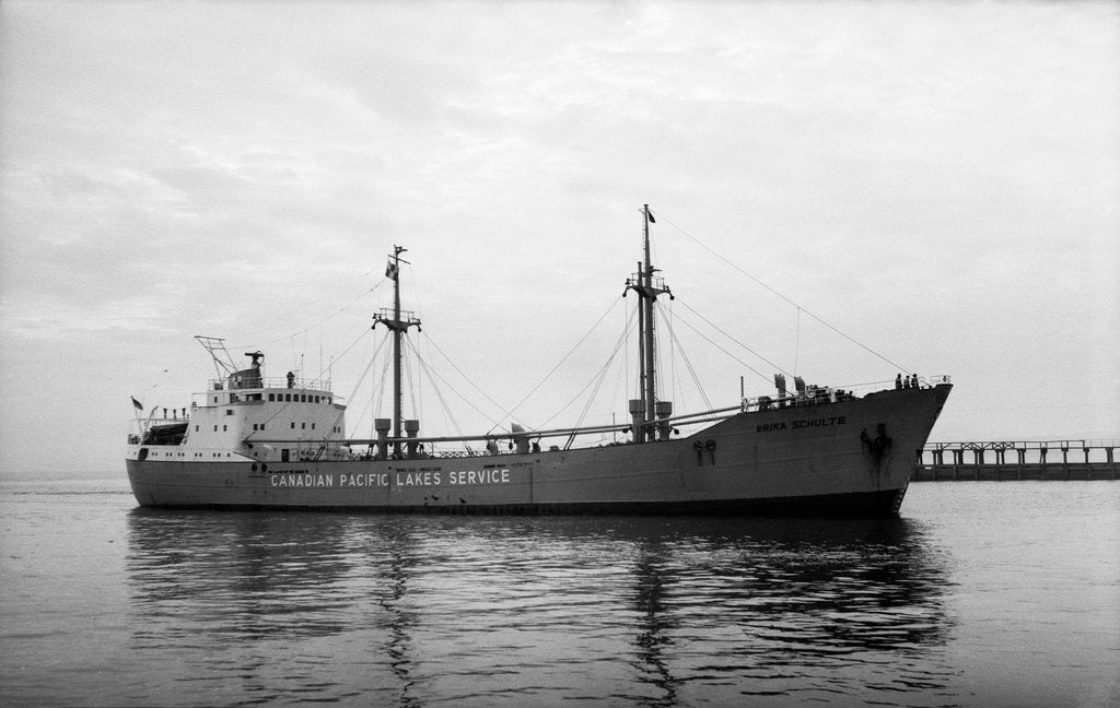 Detail of The 'Erika Schulte' (Ge, 1954) under way at Swansea, bound in. On charter to Canadian Pacific Lakes Service. by unknown