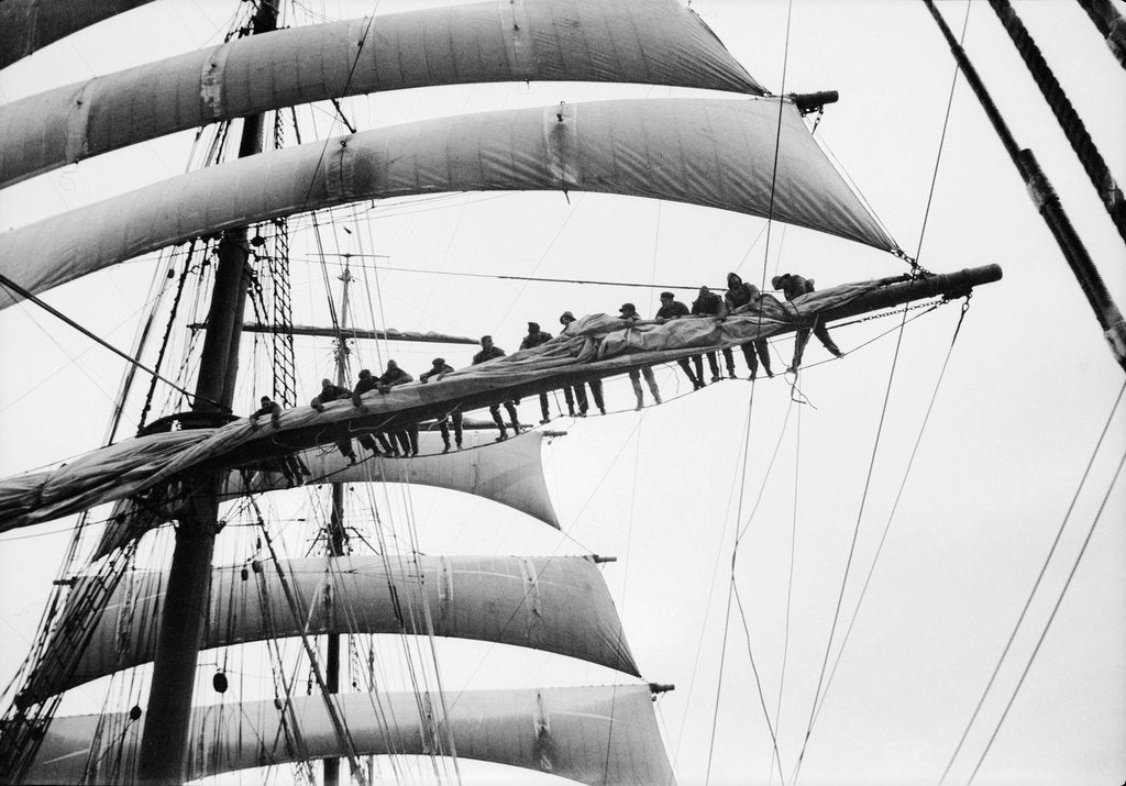 Detail of Out on the yard, furling the sail by Alan Villiers