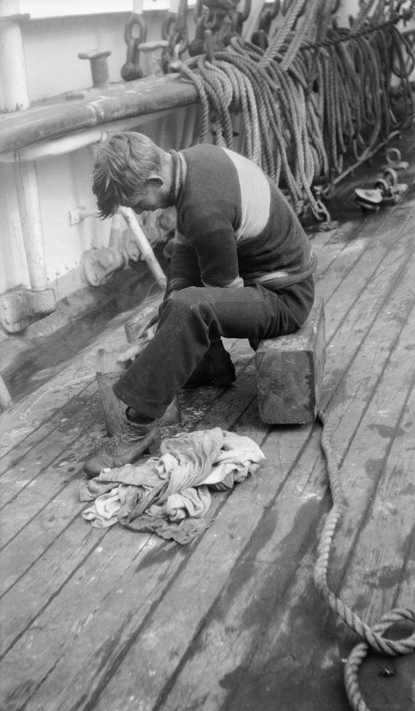 Detail of Completing the paint job by Alan Villiers