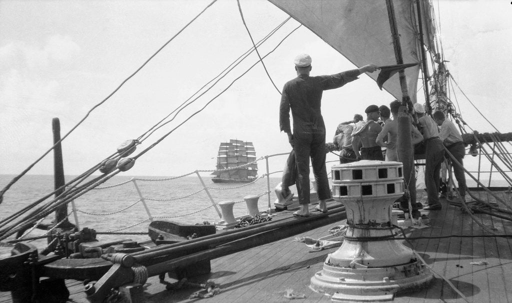 Detail of Overhauling the masted barque 'C.B. Pedersen' by Alan Villiers