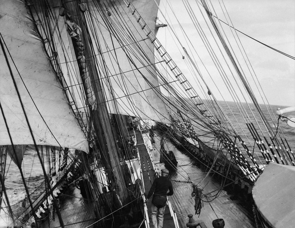 Detail of Unbending a topsail by Alan Villiers