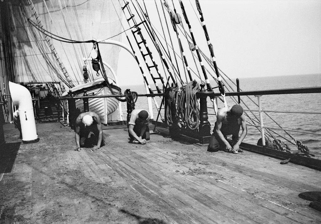 Detail of Scraping the deck by Alan Villiers
