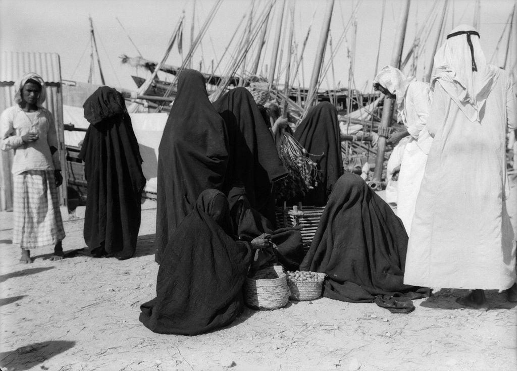 Detail of Women servants came to buy dates and other goods on the waterfront by Alan Villiers
