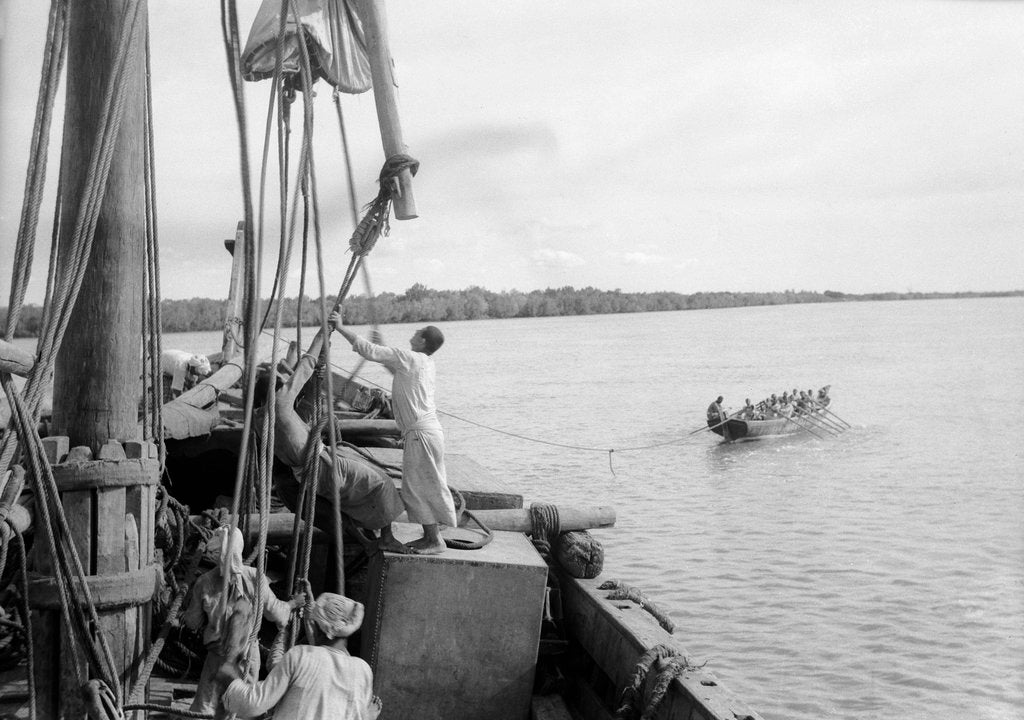 Detail of Towing the 'Triumph' down the Rufiji by Alan Villiers