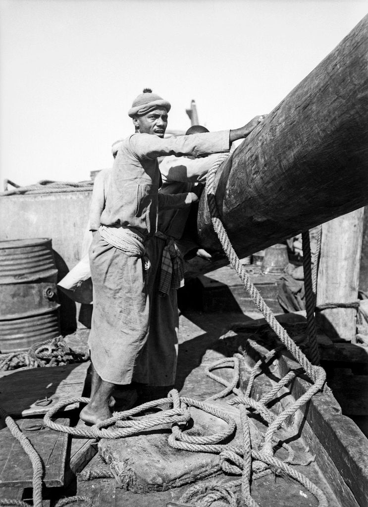 Detail of Ismael, a famous Kuwaiti musician, working on board the 'Triumph of Righteousness' by Alan Villiers