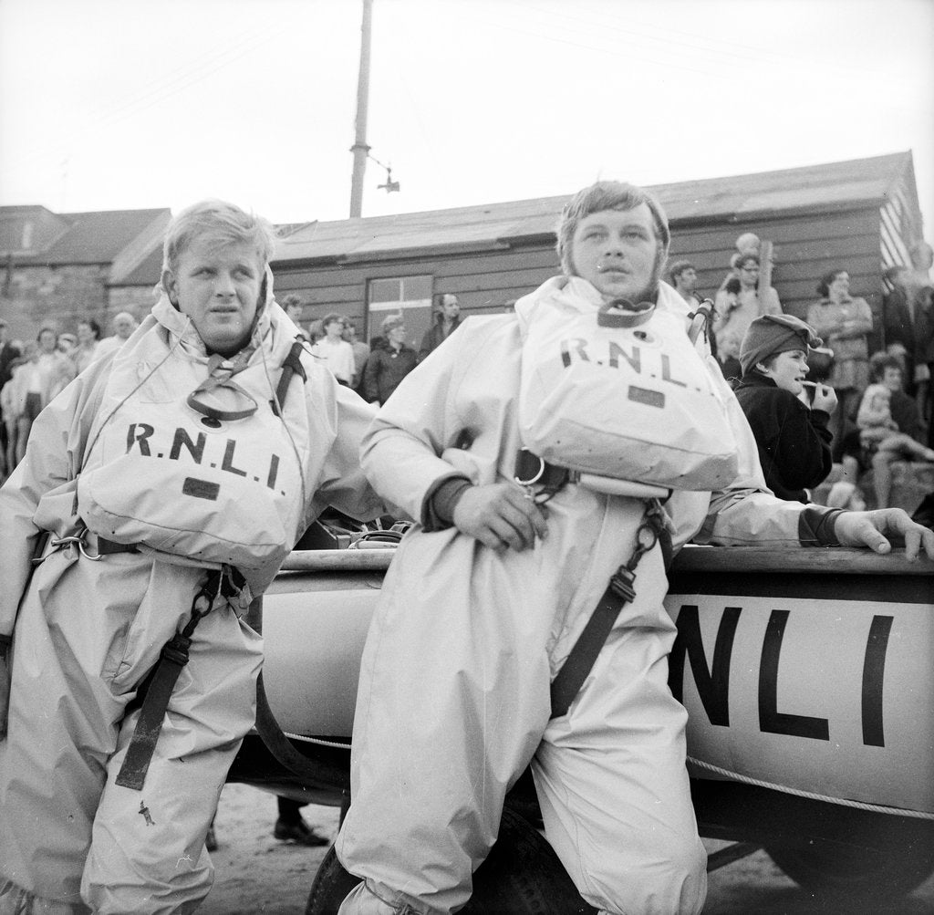 Detail of Members of the RNLI inshore lifeboat base at Seahouses, Cumbria by unknown