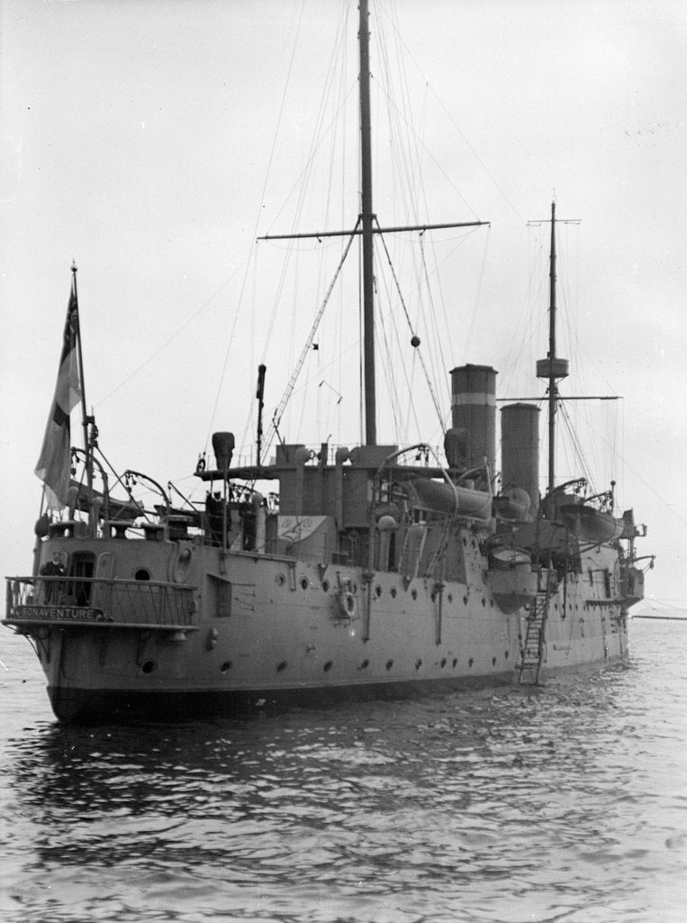 Detail of Submarine depot ship HMS 'Bonaventure' (1892) at anchor at Spithead by unknown
