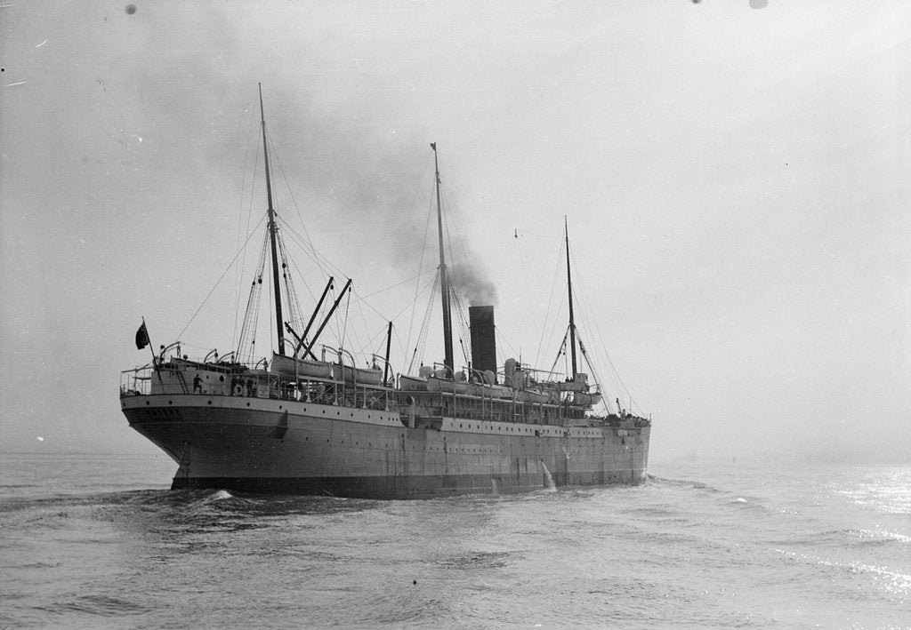 Detail of Passenger/cargo liner 'Gascon' (Br, 1897), Union-Castle Mail S.S. Co Ltd, under way by unknown