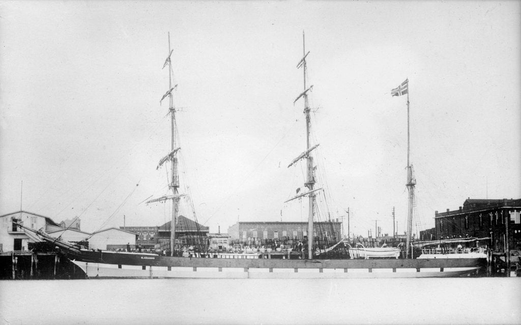 Detail of 3 masted barque 'Blackadder' (No, 1870), at quayside by unknown