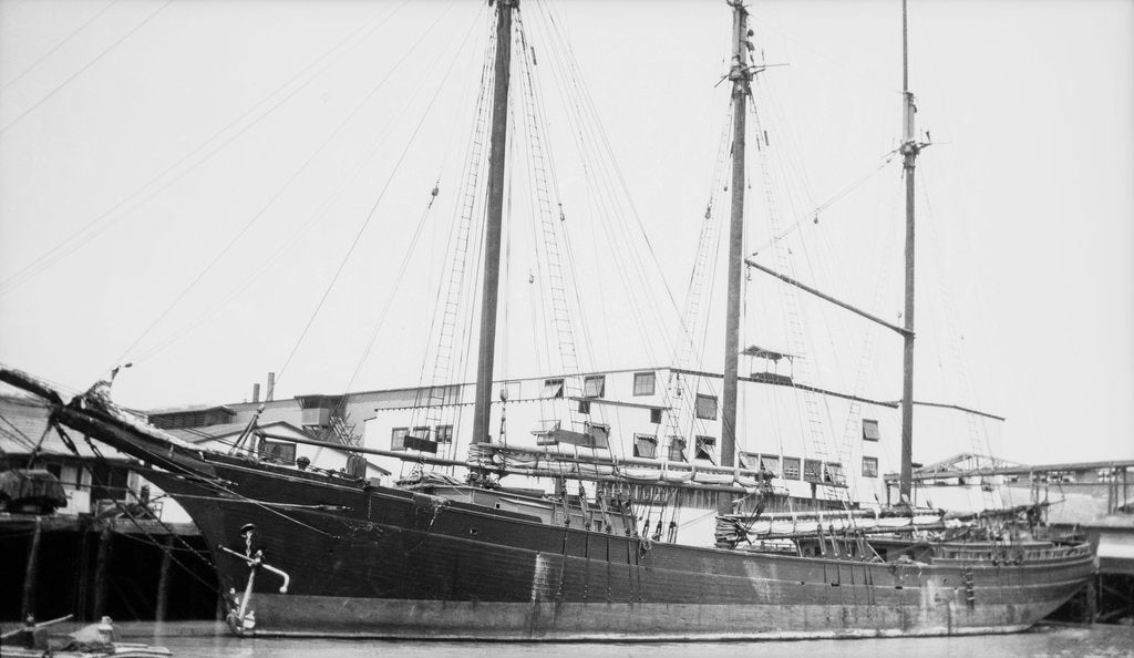 Detail of 'Metha Nelson' (Am, 1896) at quayside by unknown