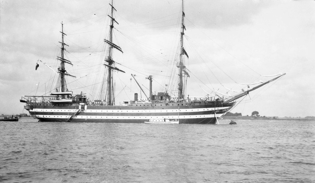 Detail of 'Amerigo Vespucci' (It, 1931) at moorings, Gravesend by Anonymous