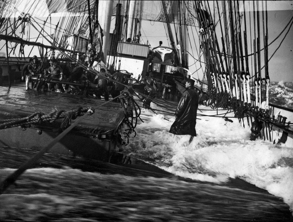 Detail of 'Medway', 4 masted barque, heavy sea sweeping across deck by unknown