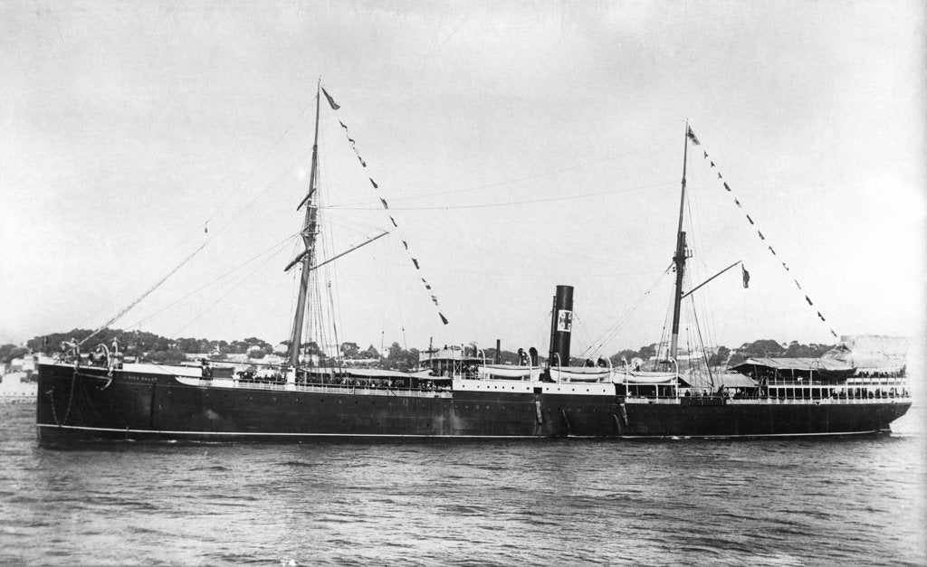 Detail of Passenger and cargo vessel 'Notre Dame du Salut' (Fr, 1875), ex 'Dunrobin Castle', under way by unknown