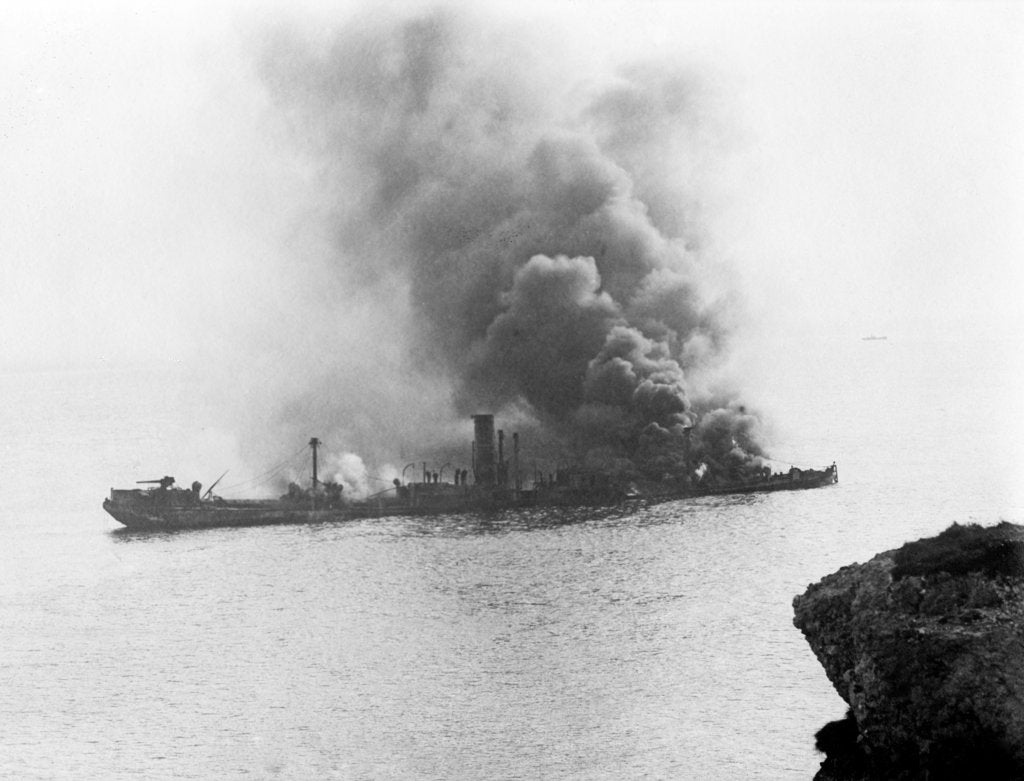Detail of 'War Knight' (Br, 1917), on fire in Freshwater Bay, Isle of Wight by unknown