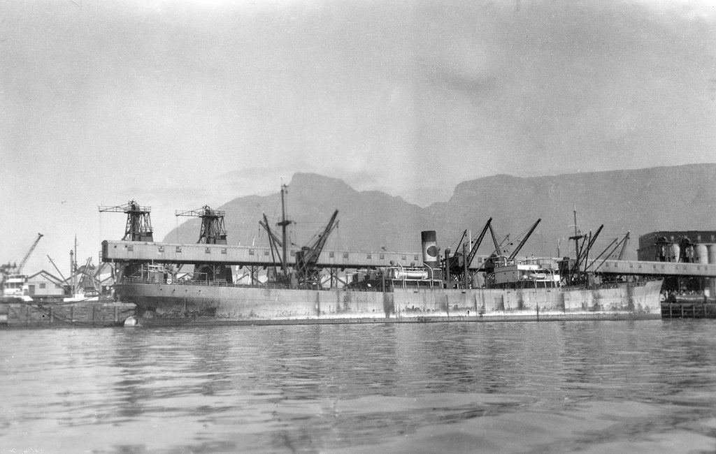 Detail of SS 'Welcombe' (Br, 1930) at quayside, Cape Town by unknown