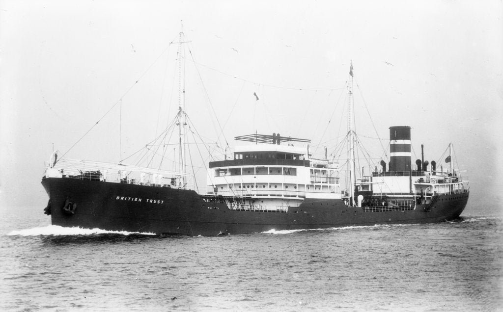 Detail of 'British Trust' tanker (Br, 1939, British Tanker Co Ltd) under way by unknown