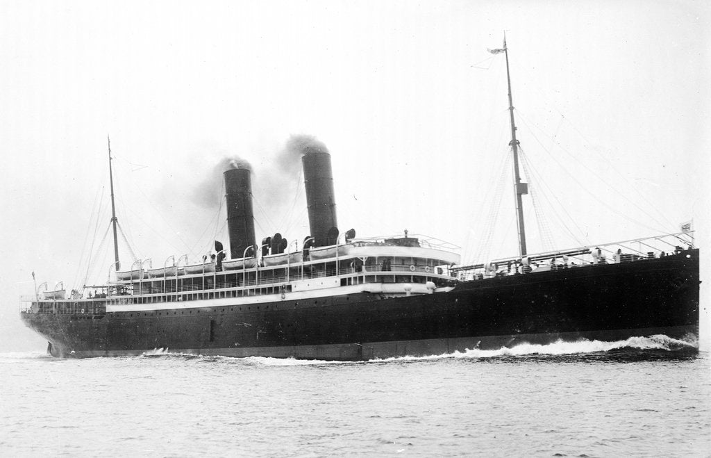 Detail of 'California' (Br, 1907) passenger liner, Anchor Line (Henderson Bros) Ltd., under way by unknown