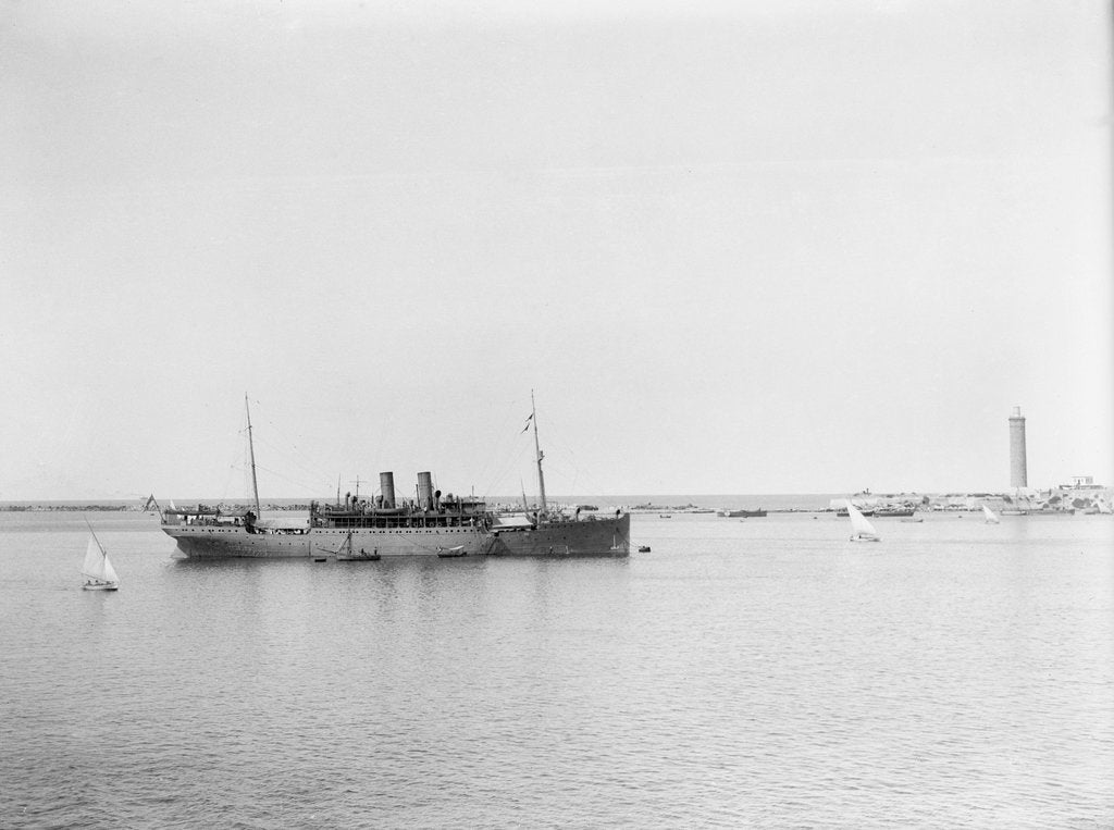 Detail of Passenger/cargo liner (British India Steam Nav. Co. Ltd) 'Lunka' (1905) at moorings in Alexandria as an armed boarding steamer, 1915 by unknown