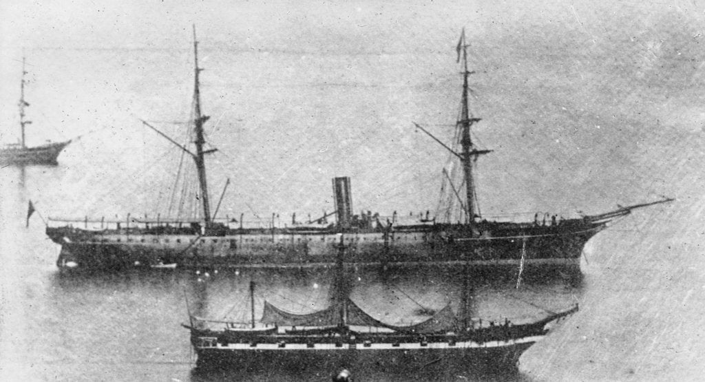 Detail of 'Rhone' (Br, 1865), passenger/cargo liner, at anchor by unknown