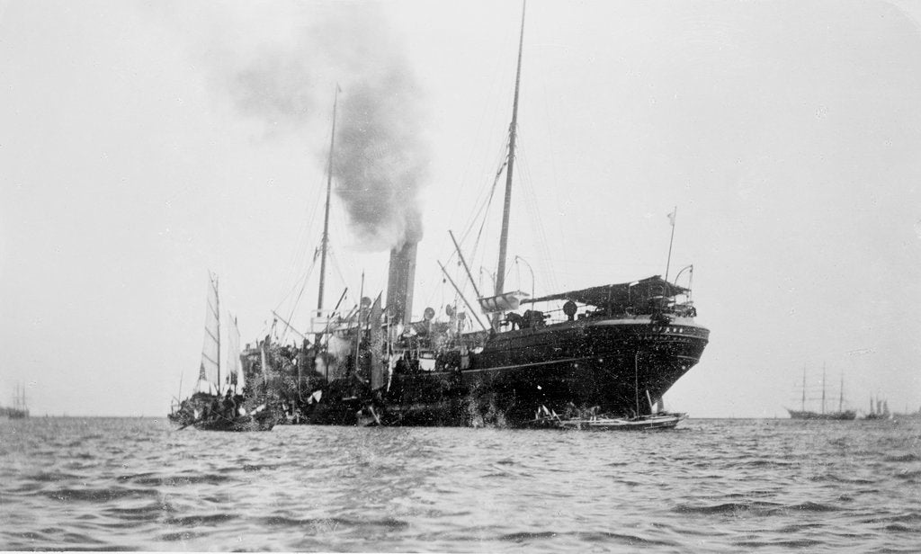 Detail of 'Sakura Maru' (Ja, 1887) at moorings, junks alongside by unknown