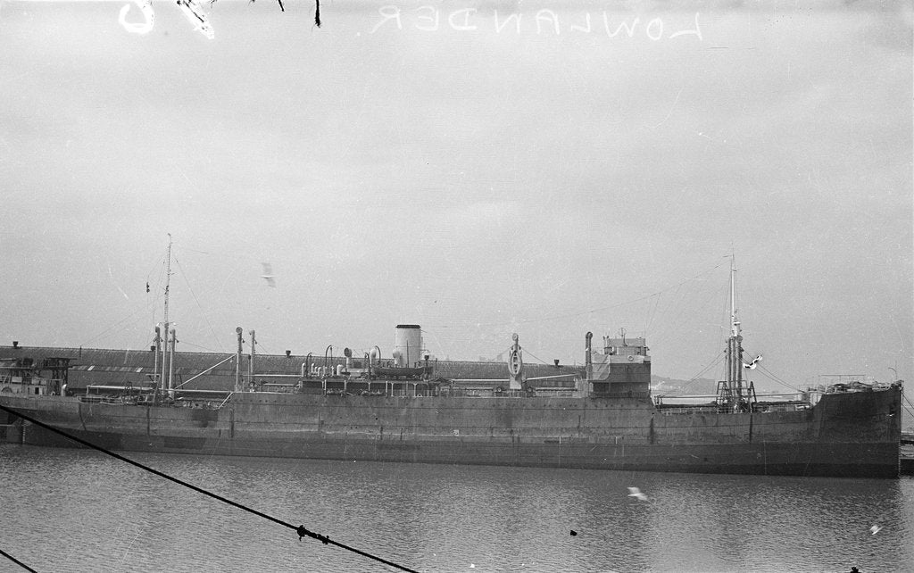 Detail of A starboard broadside view of 'Lowlander' (1925) at quayside by unknown
