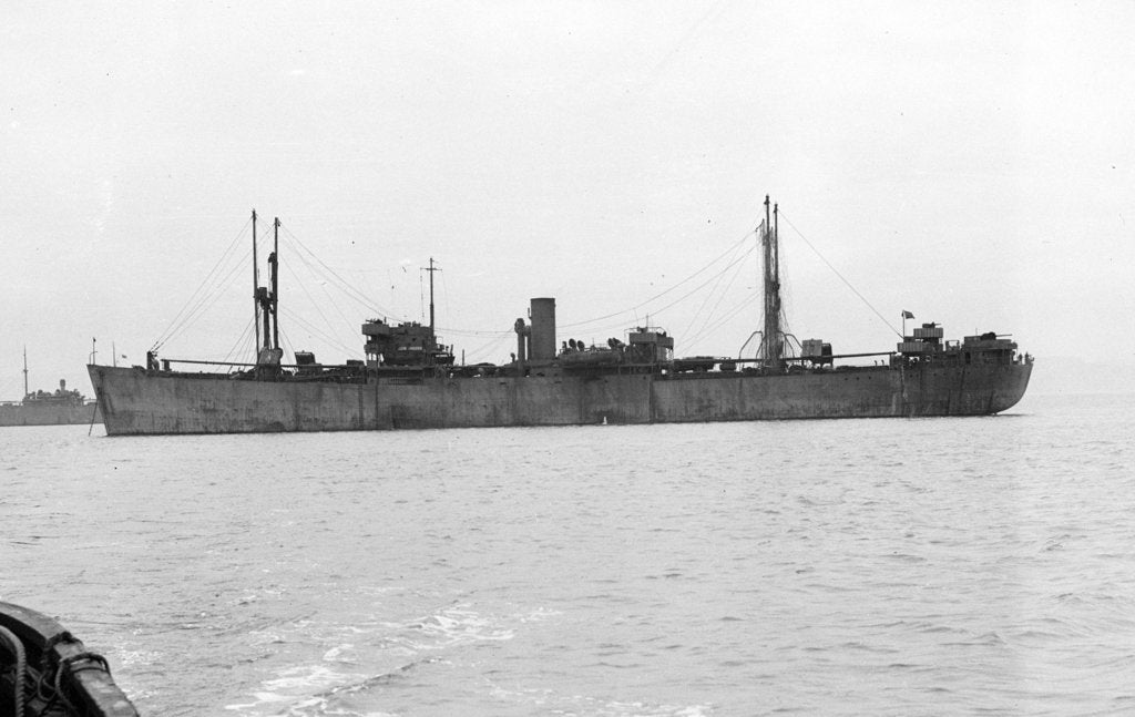 Detail of 'Ocean Wanderer' (Br, 1942) at anchor by unknown